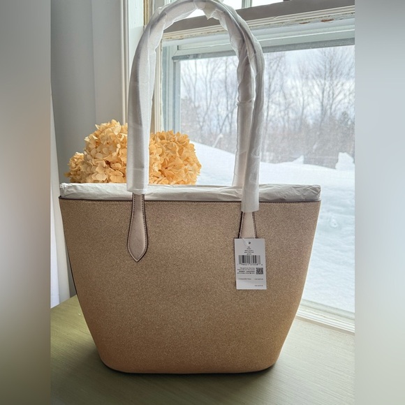 NWT Kate Spade Large Gold Glitter Tote - Picture 2 of 4
